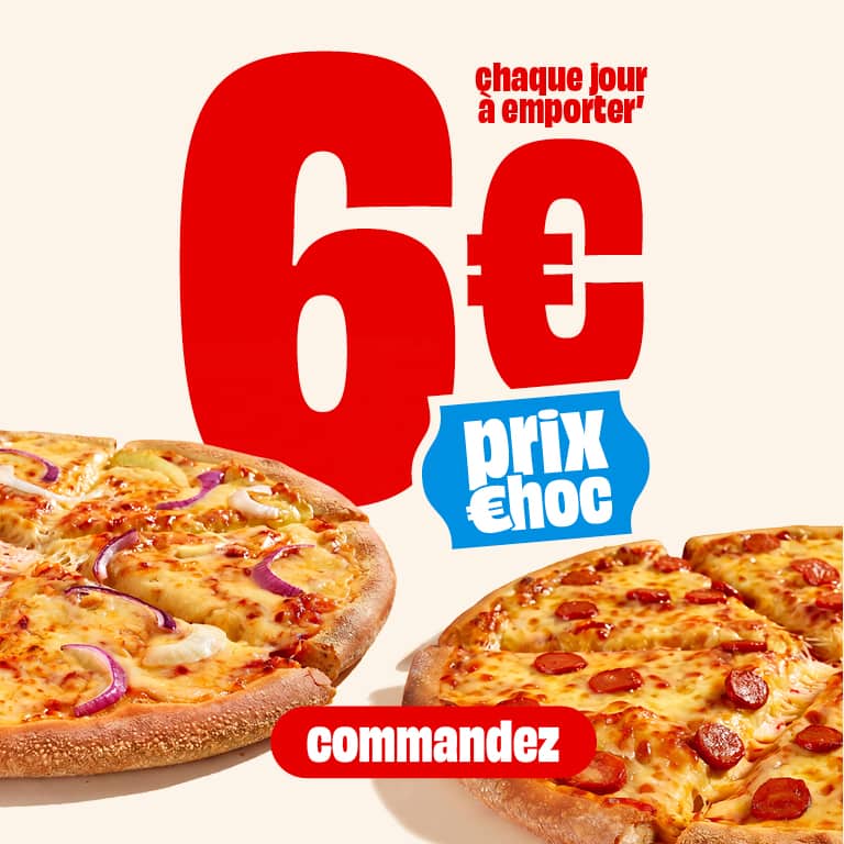 Nouveau : des pizzas prix choc ! Les pizzas Simply Merquez et Cheese Onion a partir de 6 € à emporter.